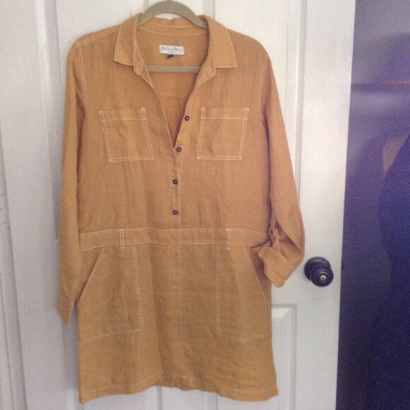 Michael Stars, LA "S" Linen Drop waist Dress; Style# WNT85, Quiet Luxury, V-Neck - Picture 1 of 5